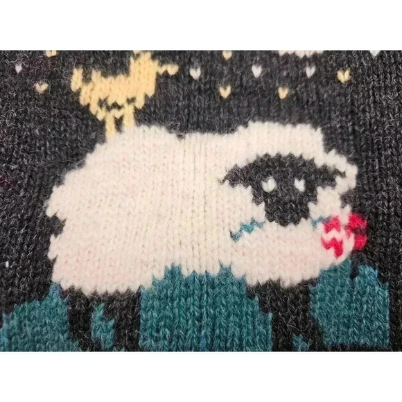 Vtg Woolrich Women's Size L Red Knitted Wool Sweater with Sheep, Bird, and Moon - Picture 8 of 8